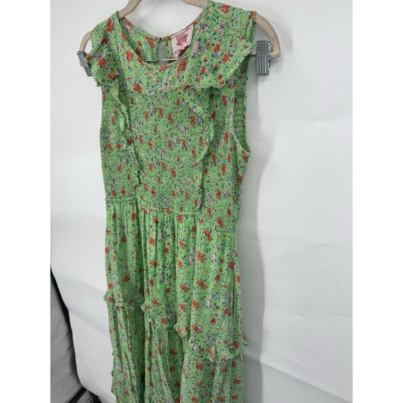 Banjanan Iris Ruffle Floral Midi Dress Women Medium Green Prairie Peasant Boho - Picture 7 of 12